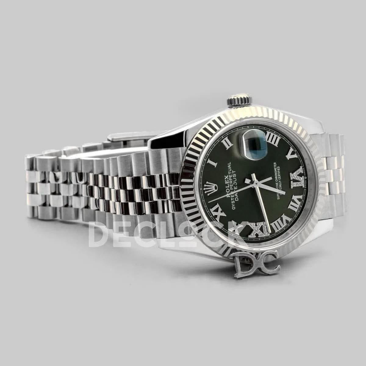 Replica Rolex Datejust 36 116234 Olive Green Dial with Roman/Diamond Markers |  Declock.