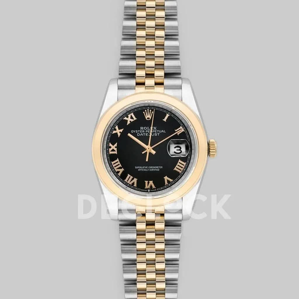 Replica Rolex Datejust 36 126201 Black Dial in Yellow Gold and Steel with Roman Markers |  Declock.