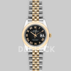 Replica Rolex Datejust 36 126201 Black Dial in Yellow Gold and Steel with Roman Markers