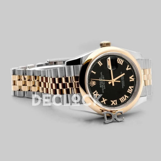 Replica Rolex Datejust 36 126201 Black Dial in Yellow Gold and Steel with Roman Markers | Declock.