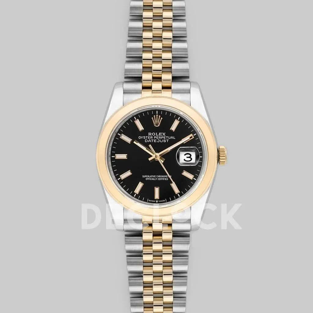 Replica Rolex Datejust 36 126201 Black Dial in Yellow Gold and Steel with Stick Markers |  Declock.