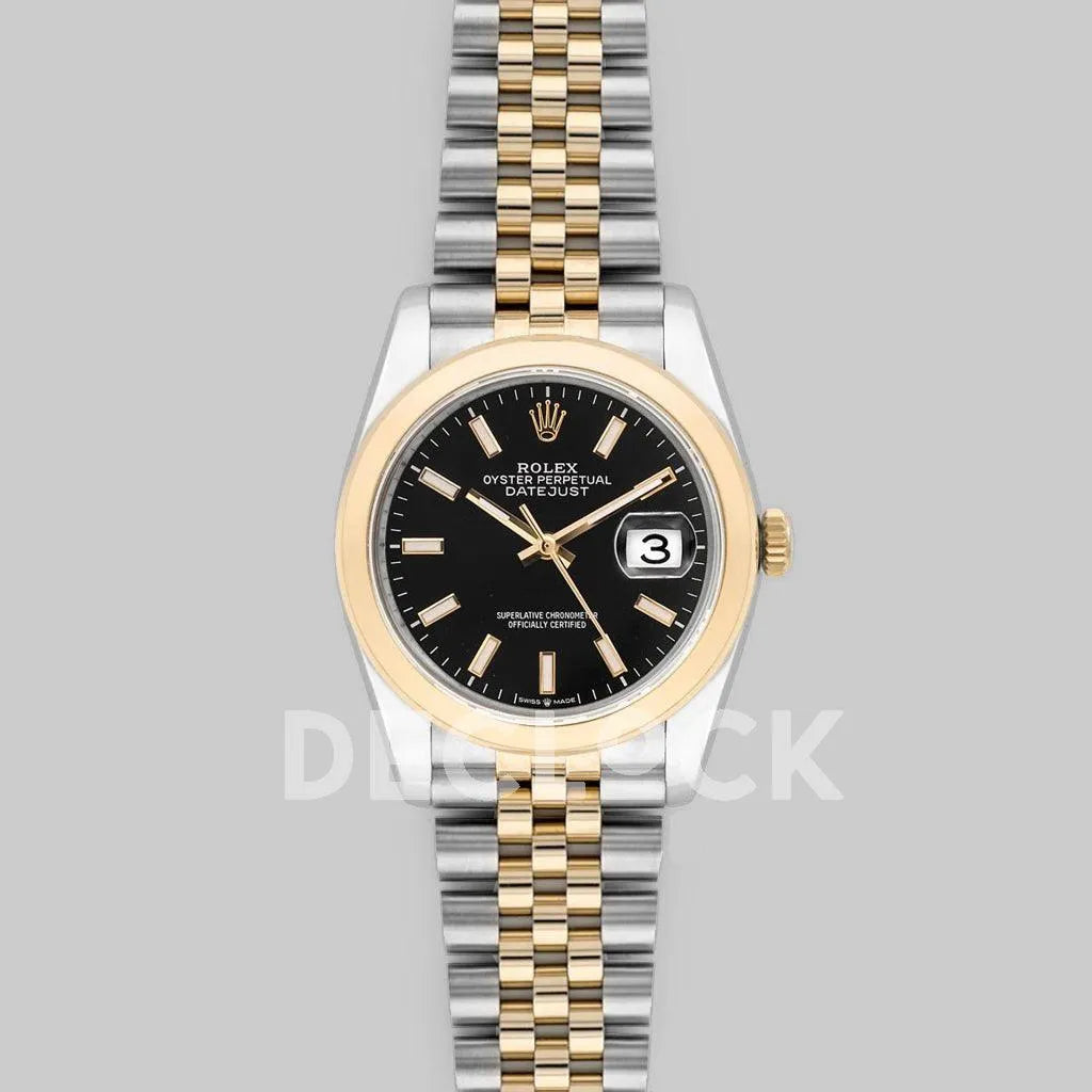 Replica Rolex Datejust 36 126201 Black Dial in Yellow Gold and Steel with Stick Markers