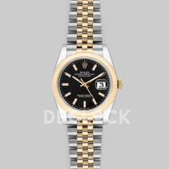 Replica Rolex Datejust 36 126201 Black Dial in Yellow Gold and Steel with Stick Markers