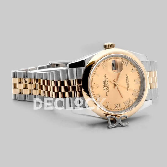 Replica Rolex Datejust 36 126201 Champagne Dial in Yellow Gold and Steel with Roman Markers | Declock.