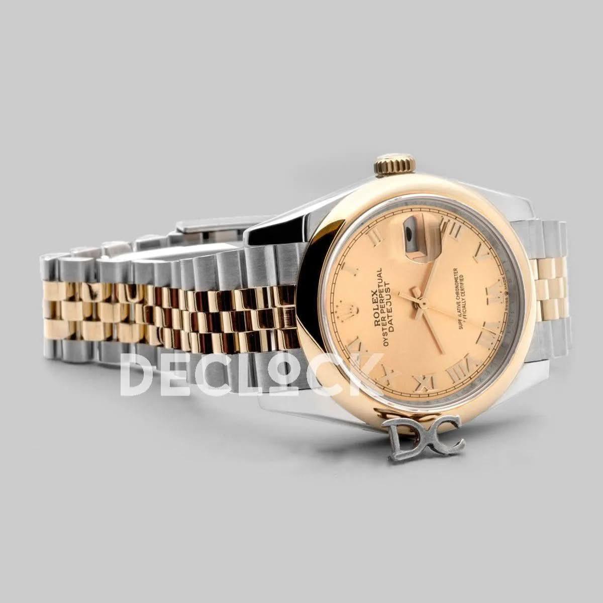 Replica Rolex Datejust 36 126201 Champagne Dial in Yellow Gold and Steel with Roman Markers |  Declock.