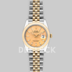 Replica Rolex Datejust 36 126201 Champagne Dial in Yellow Gold and Steel with Stick Markers