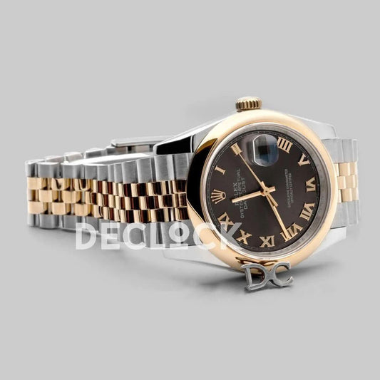 Replica Rolex Datejust 36 126201 Dark Rhodium Dial in Yellow Gold and Steel with Roman Markers |  Declock.