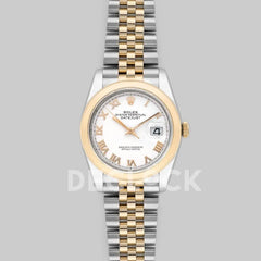 Replica Rolex Datejust 36 126201 White Dial in Yellow Gold and Steel with Roman Markers