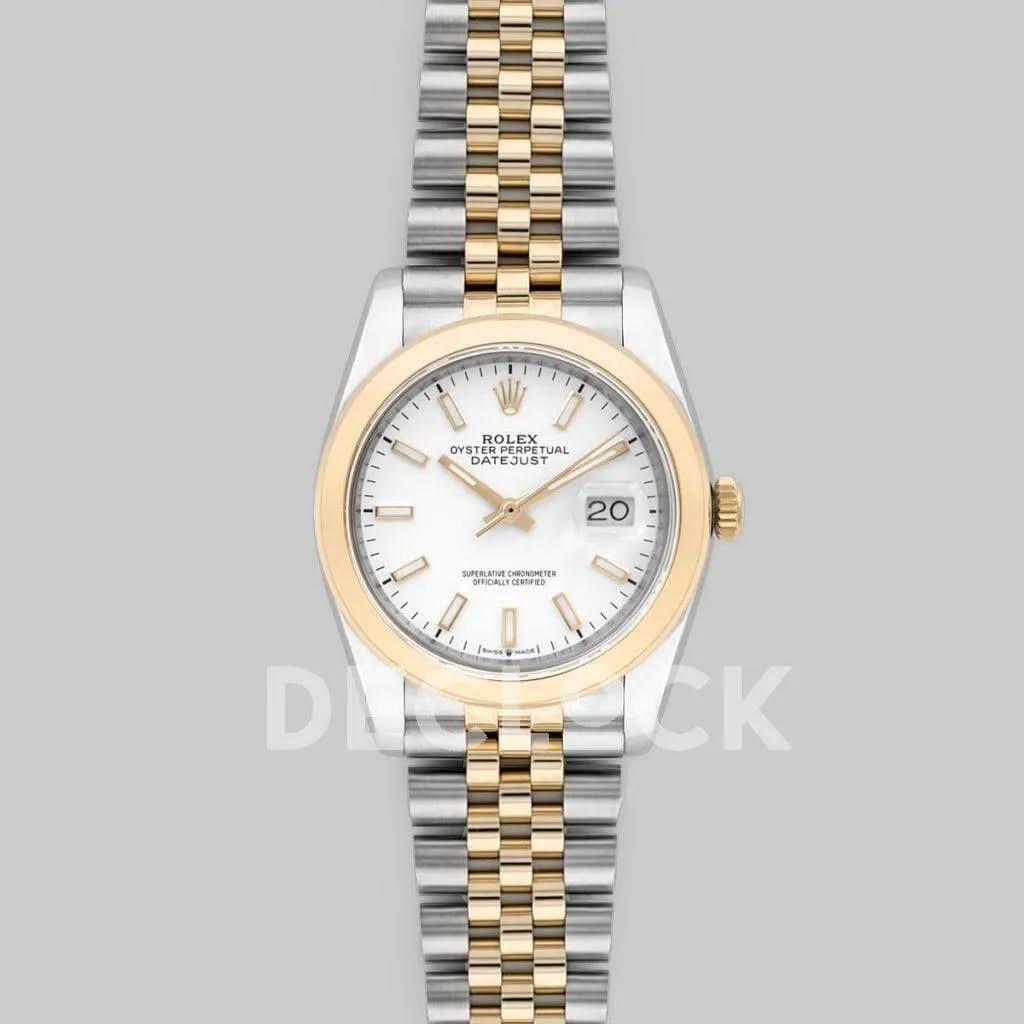 Replica Rolex Datejust 36 126201 White Dial in Yellow Gold and Steel with Stick Markers |  Declock.
