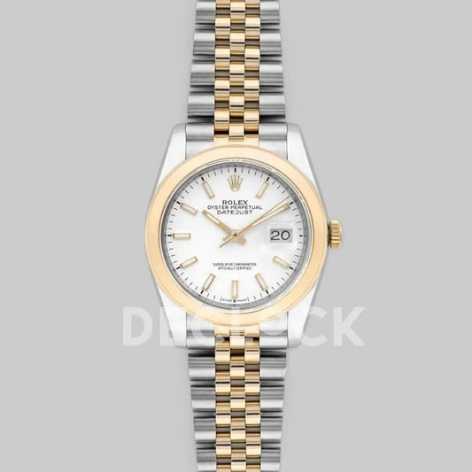 Replica Rolex Datejust 36 126201 White Dial in Yellow Gold and Steel with Stick Markers |  Declock.