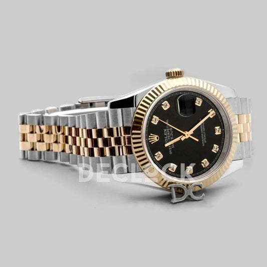 Replica Rolex Datejust 36 126283RBR Black Dial in Yellow Gold and Steel with Diamond Markers | Declock.