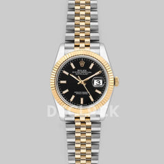 Replica Rolex Datejust 36 126283RBR Black Dial in Yellow Gold and Steel with Stick Markers