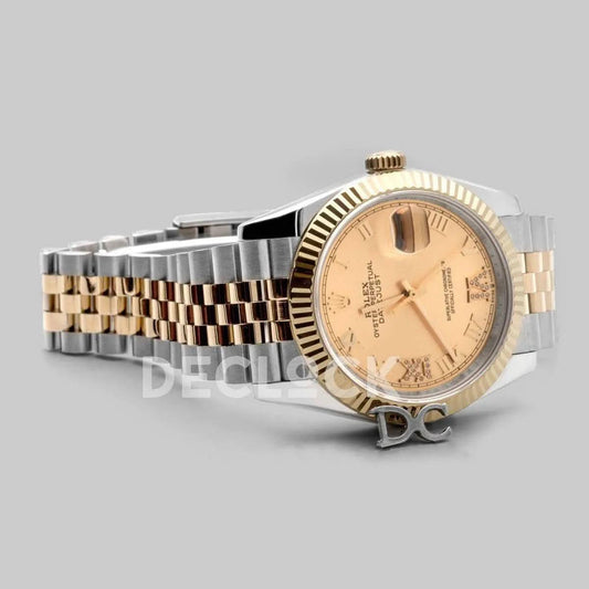 Replica Rolex Datejust 36 126283RBR Champagne Dial in Yellow Gold and Steel with Diamond Roman Numerals Markers |  Declock.