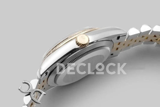 Replica Rolex Datejust 36 126283RBR Champagne Dial in Yellow Gold and Steel with Diamond Set Bezel and Diamond Markers | Declock.