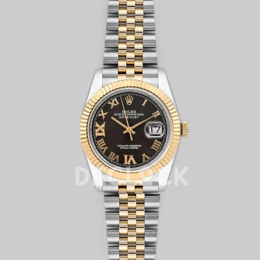 Replica Rolex Datejust 36 126283RBR Dark Rhodium Dial in Yellow Gold and Steel with Diamond Roman Numerals Markers |  Declock.