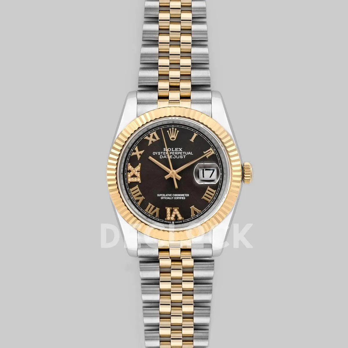 Replica Rolex Datejust 36 126283RBR Dark Rhodium Dial in Yellow Gold and Steel with Diamond Roman Numerals Markers - Replica Watches