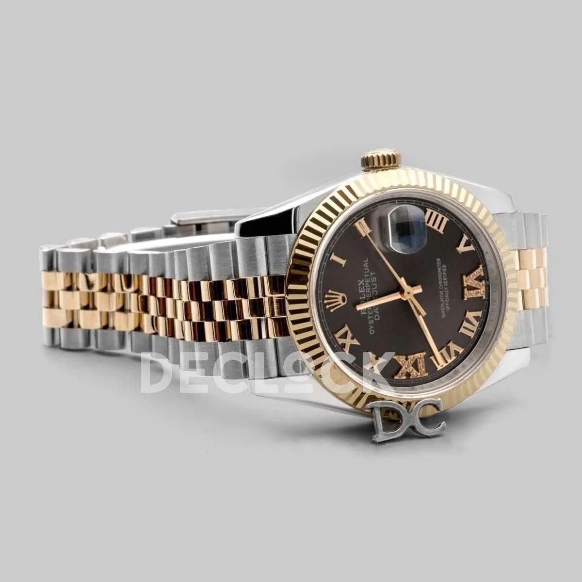 Replica Rolex Datejust 36 126283RBR Dark Rhodium Dial in Yellow Gold and Steel with Diamond Roman Numerals Markers |  Declock.