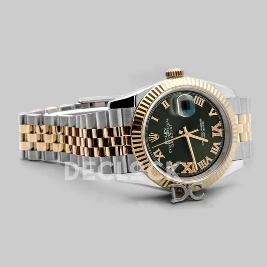 Replica Rolex Datejust 36 126283RBR Olive Green Dial in Yellow Gold and Steel with Diamond Roman Numerals Markers | Declock.