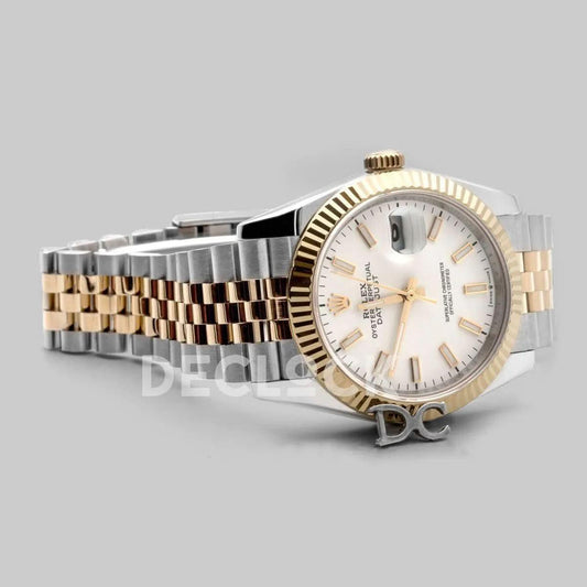 Replica Rolex Datejust 36 126283RBR White Dial in Yellow Gold and Steel with Stick Markers |  Declock.