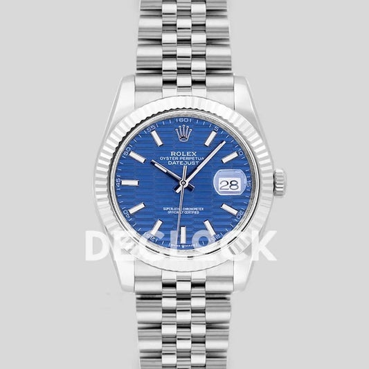Replica Rolex Datejust 36/40 126234 Blue Motif Dial in Steel in Jubilee Bracelet | Declock.