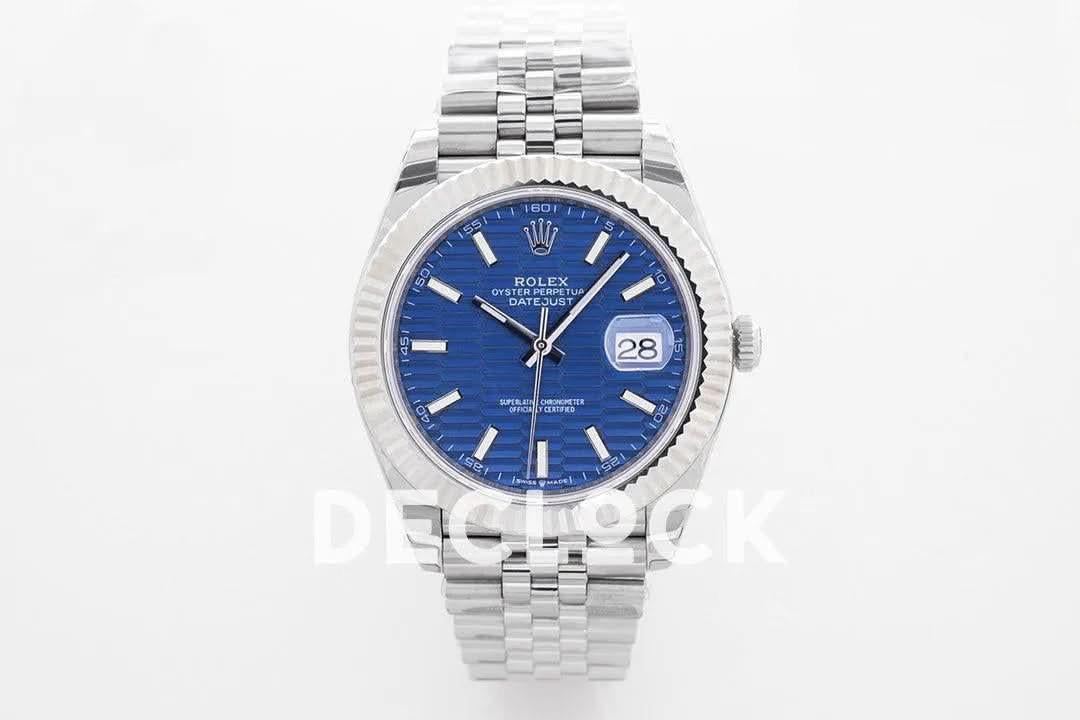 Replica Rolex Datejust 36/40 126234 Blue Motif Dial in Steel in Jubilee Bracelet |  Declock.