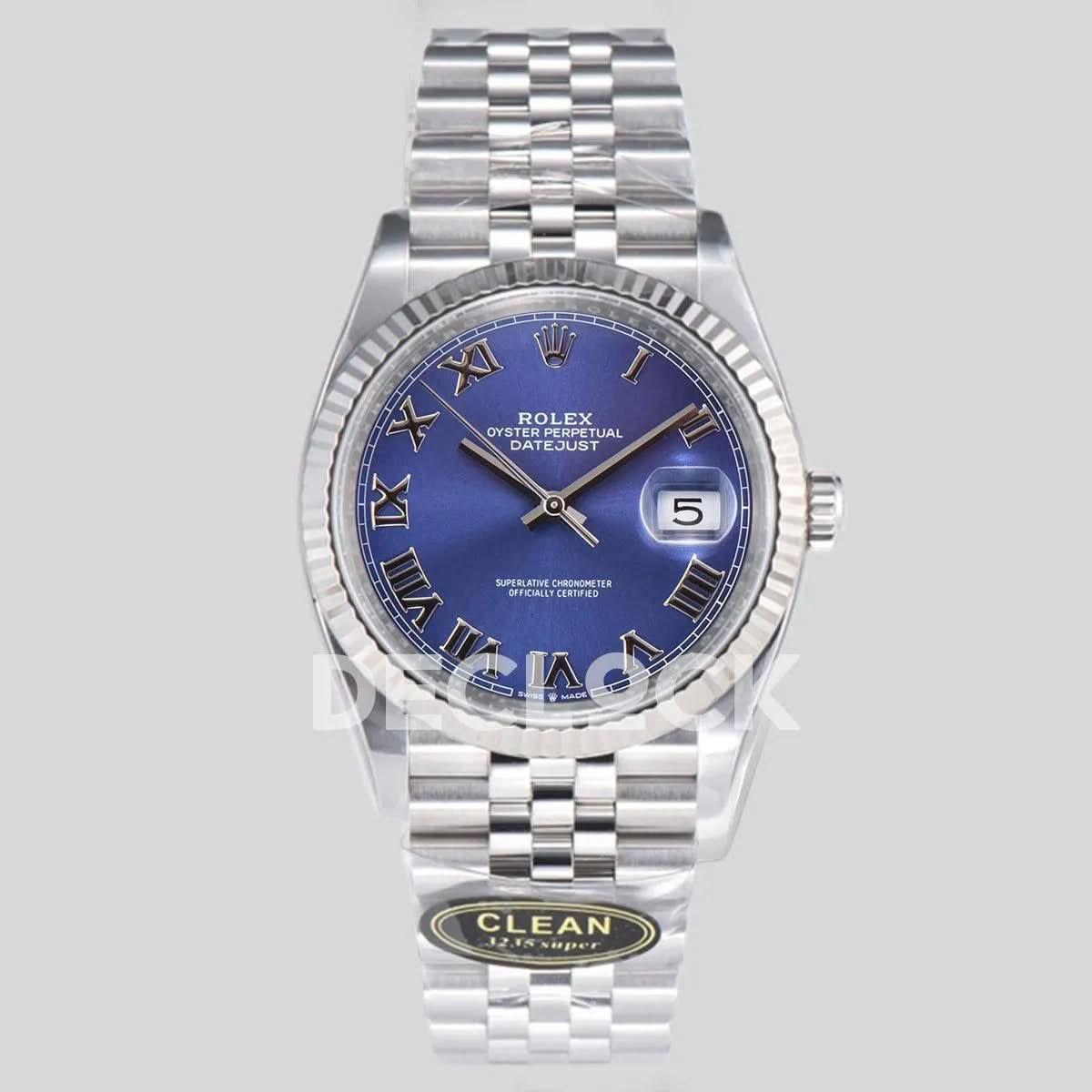 Replica Rolex Datejust 36/41 126334 Azzurro Blue Dial Roman Markers on Jubilee Bracelet |  Declock.