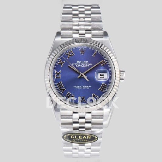 Replica Rolex Datejust 36/41 126334 Azzurro Blue Dial Roman Markers on Jubilee Bracelet | Declock.