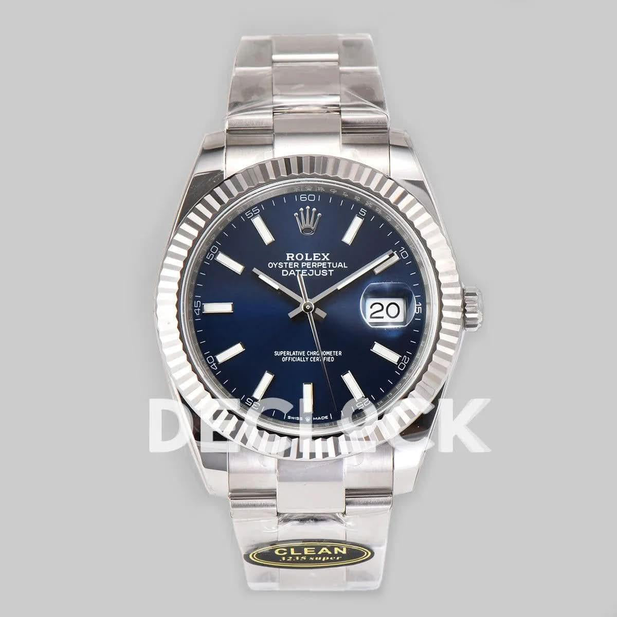 Replica Rolex Datejust 36/41 126334 Blue Dial Stick Markers on Oyster Bracelet |  Declock.