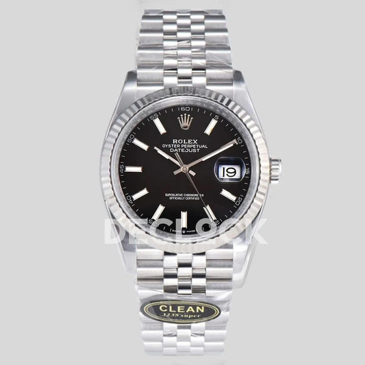 Replica Rolex Datejust 36/41 126334 Bright Black Dial Stick Markers on Jubilee Bracelet | Declock.