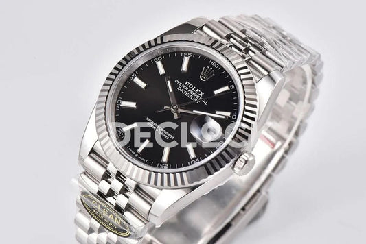 Replica Rolex Datejust 36/41 126334 Bright Black Dial Stick Markers on Jubilee Bracelet | Declock.