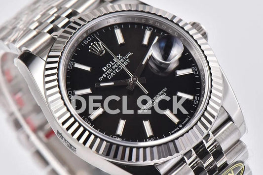 Replica Rolex Datejust 36/41 126334 Bright Black Dial Stick Markers on Jubilee Bracelet | Declock.