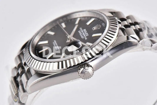 Replica Rolex Datejust 36/41 126334 Bright Black Dial Stick Markers on Jubilee Bracelet | Declock.