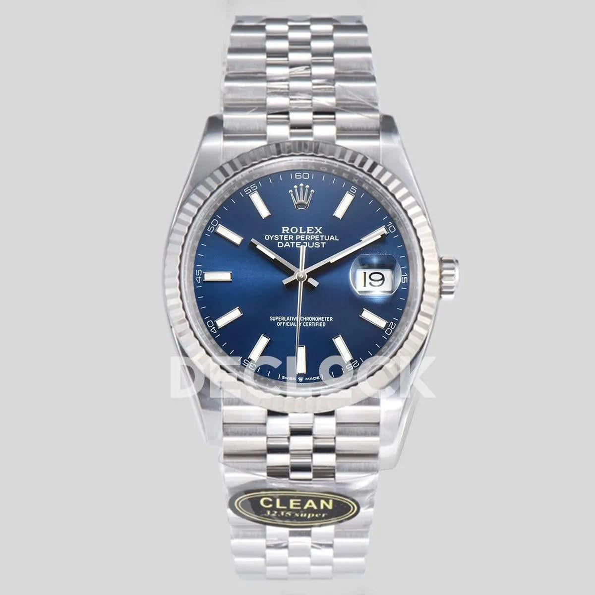 Replica Rolex Datejust 36/41 126334 Bright Blue Dial Stick Markers on Jubilee Bracelet |  Declock.