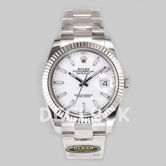 Replica Rolex Datejust 36/41 126334 White Dial Stick Markers on Oyster Bracelet | Declock.