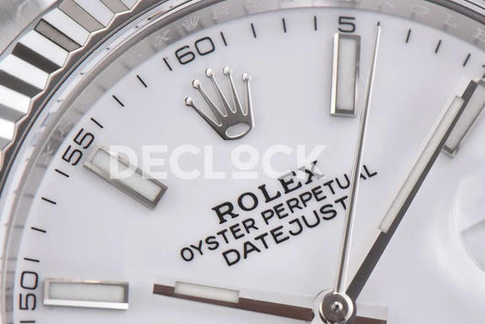 Replica Rolex Datejust 36/41 126334 White Dial Stick Markers on Oyster Bracelet | Declock.