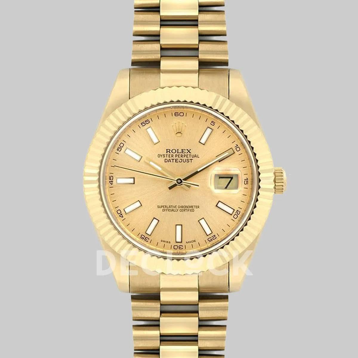 Replica Rolex Datejust 41 126333 Champagne Dial Stick Markers |  Declock.