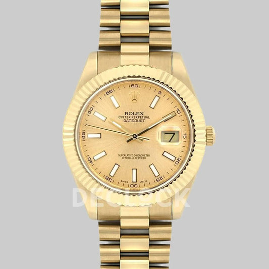 Replica Rolex Datejust 41 126333 Champagne Dial Stick Markers | Declock.