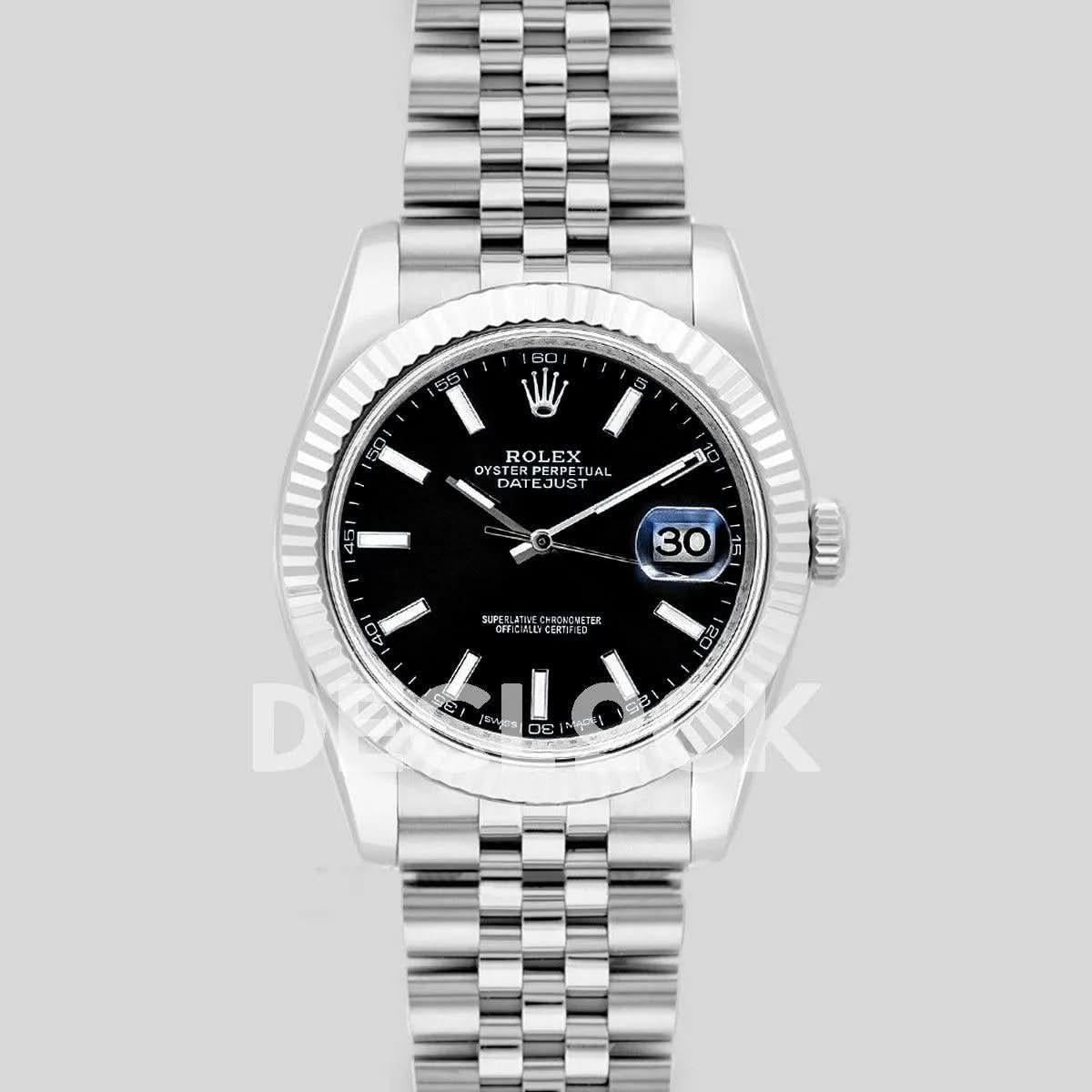 Replica Rolex Datejust 41 126334 Black Dial Stick Markers in White Gold |  Declock.