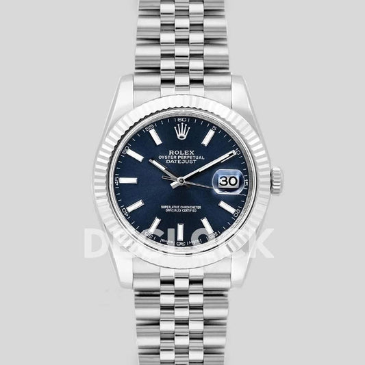Replica Rolex Datejust 41 126334 Blue Dial Stick Markers in White Gold | Declock.
