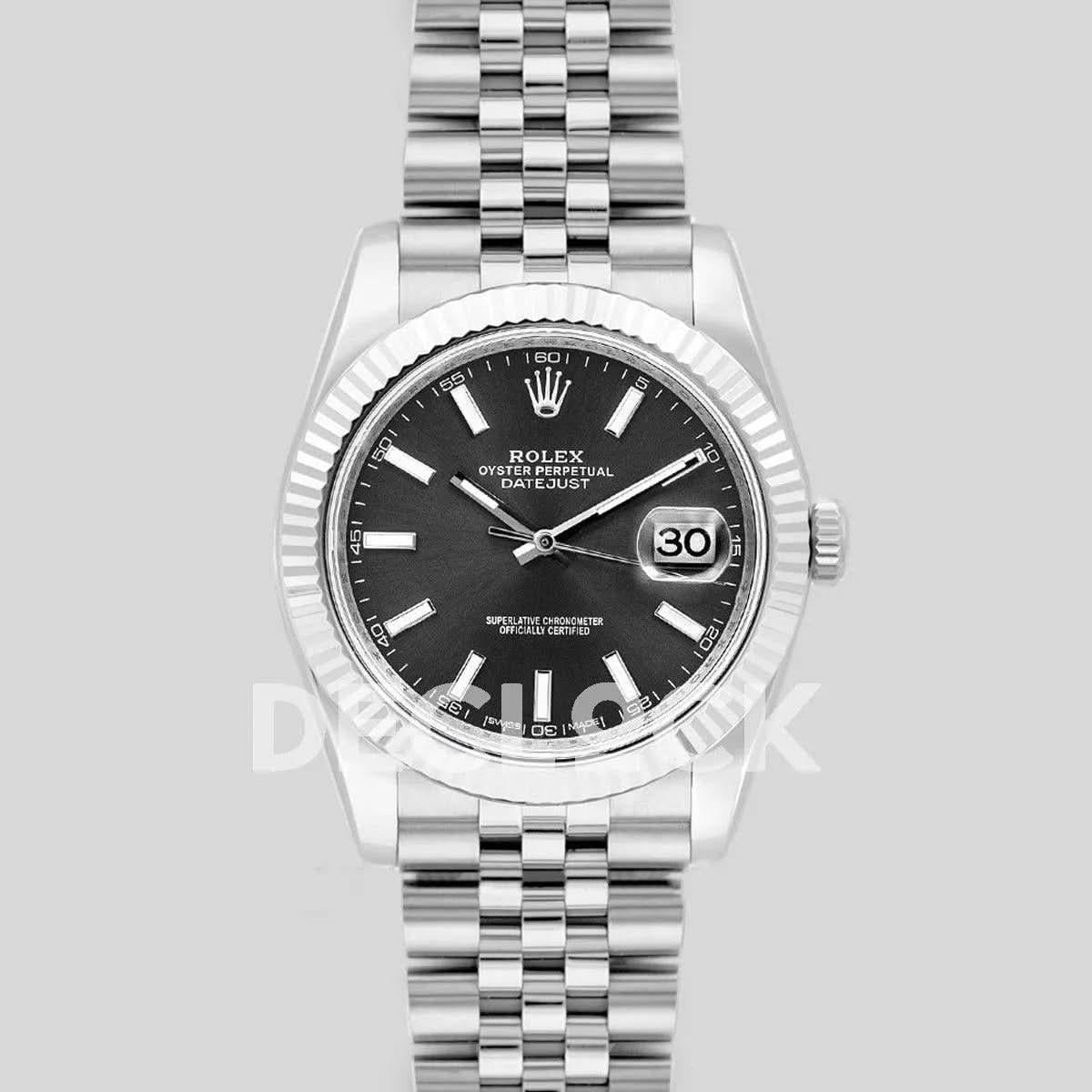 Replica Rolex Datejust 41 126334 Grey Dial Stick Markers in White Gold |  Declock.