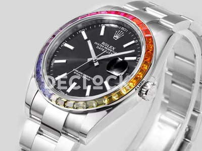Replica Rolex Datejust 41 Black Dial Rainbow Bezel