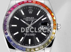 Replica Rolex Datejust 41 Black Dial Rainbow Bezel