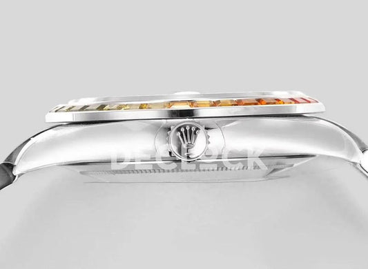 Replica Rolex Datejust 41 Silver Dial Rainbow Bezel | Declock.