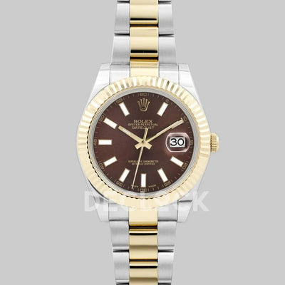 Replica Rolex Datejust II 36/41 116233 Brown Dial in Yellow Gold/Steel with Stick Markers