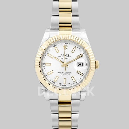 Replica Rolex Datejust II 36/41 126303 White Dial in Yellow Gold/Steel with Sticker Markers | Declock.