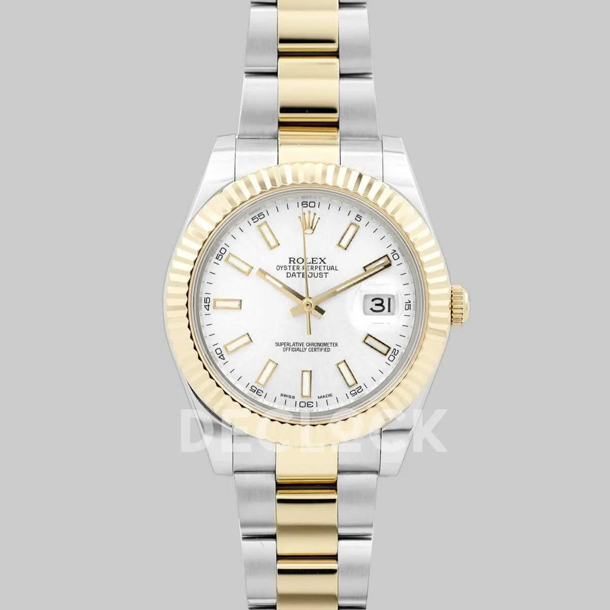 Replica Rolex Datejust II 36/41 126303 White Dial in Yellow Gold/Steel with Sticker Markers |  Declock.