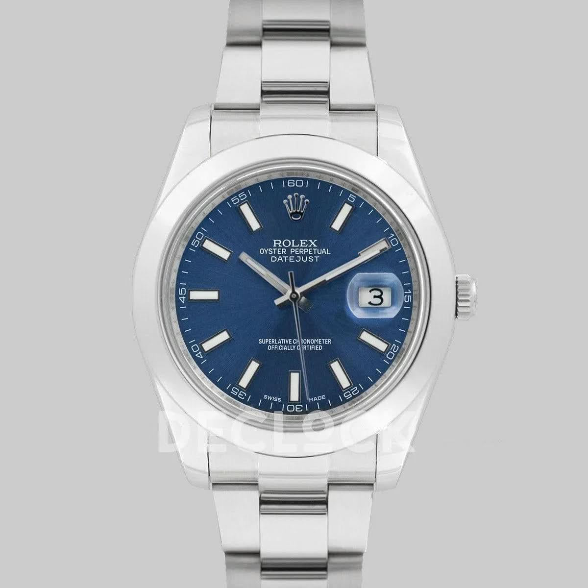 Replica Rolex Datejust II 41 116300 Blue Dial Stick Markers with Oyster Bezel |  Declock.