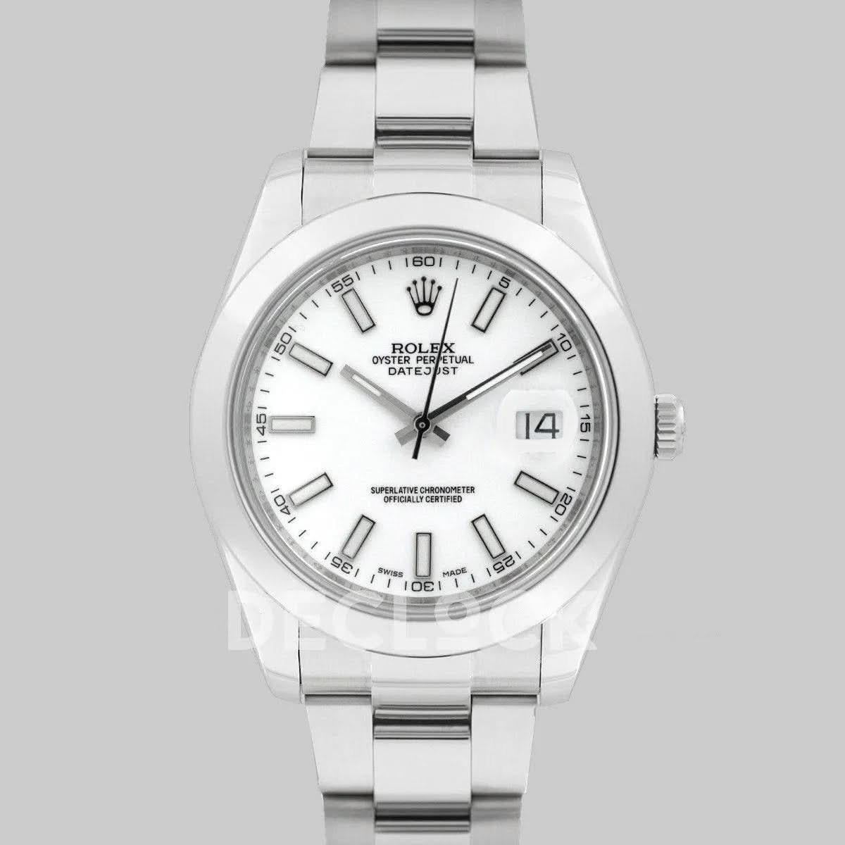 Replica Rolex Datejust II 41 116300 White Dial Stick Markers with Oyster Bezel |  Declock.