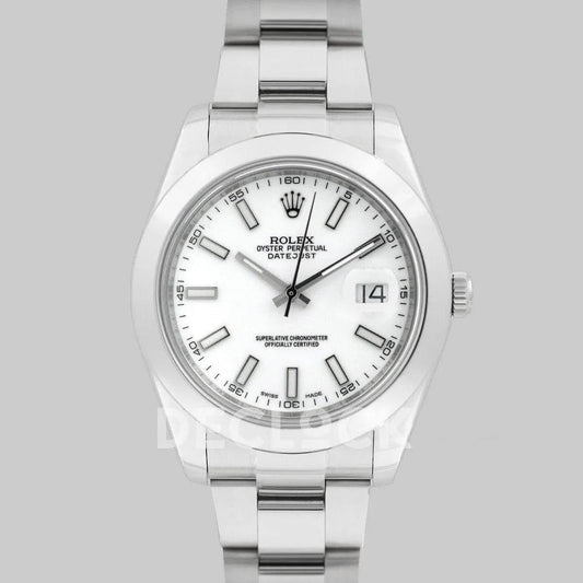 Replica Rolex Datejust II 41 116300 White Dial Stick Markers with Oyster Bezel | Declock.