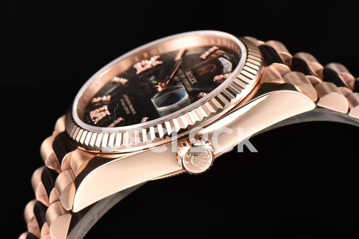 Replica Rolex Day-Date 36 128235 Eisenkiesel (Quartz Stone) Diamond Roman Dial in Everose Gold |  Declock.